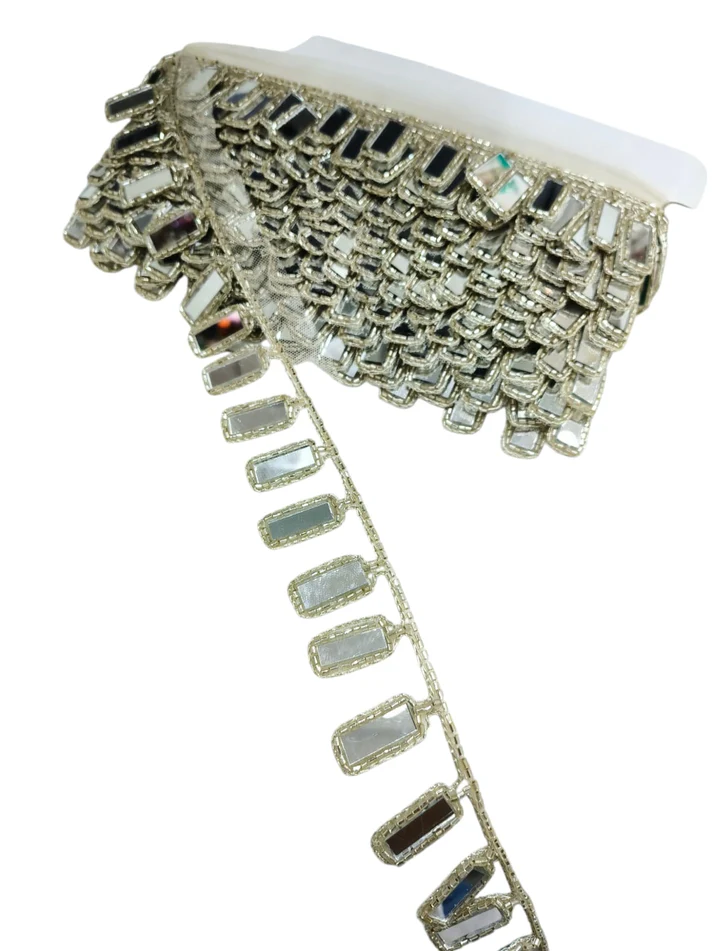 Handmade Cutdana Mirror Work Lace Border - Pani Gold